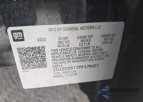 2023 Chevrolet Malibu Fwd 1Lt z USA, uszkodzony, nr VIN 1G1ZD5ST7PF179427